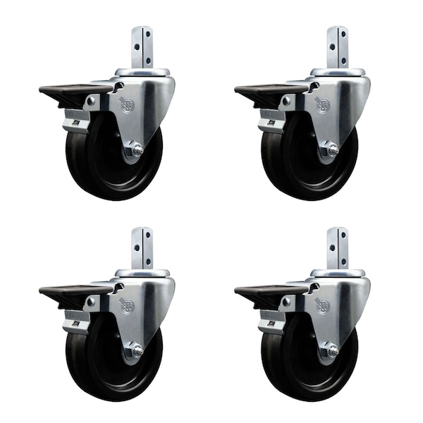 4'' Phenolic Wheel Swivel 3/4'' Square Stem Caster Set with Brake, 4PK